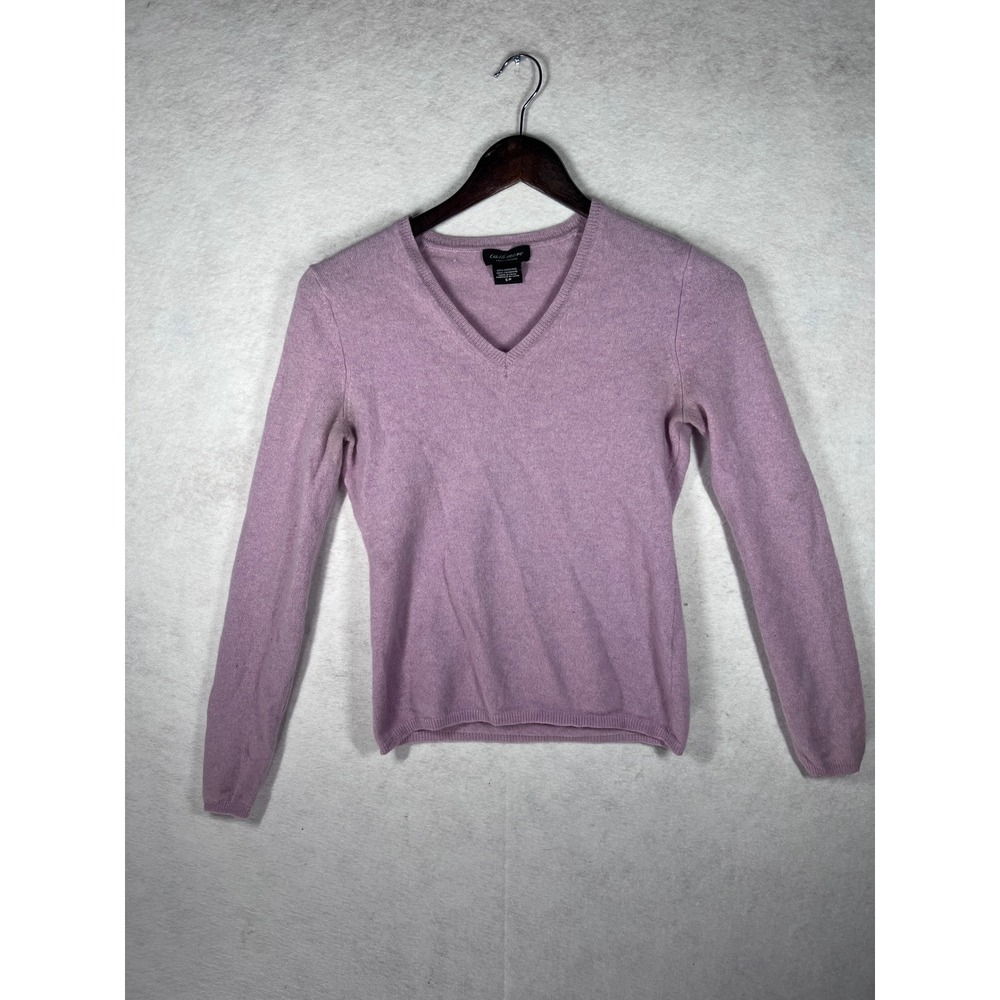 Lord & Taylor 100% Cashmere Chunky Knit V-Neck Sweater Pink Small